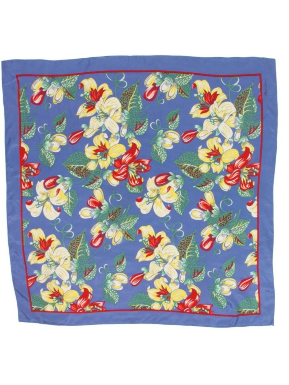 Vtg Polo Ralph Lauren Scarf Blue Tropical Flower Hawaii RAYON Square 36x36.5 554